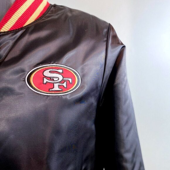 Share San Francisco 49ers Woman's 5 Time Super Bowl Jacket STARTER BLACK XL - Picture 6 of 11